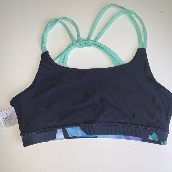 MPG Sport Navy Multicolor Sports Bra Turquoise Criss-Cross Straps Size Small - Picture 4 of 10